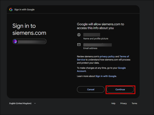 Google sign in screen